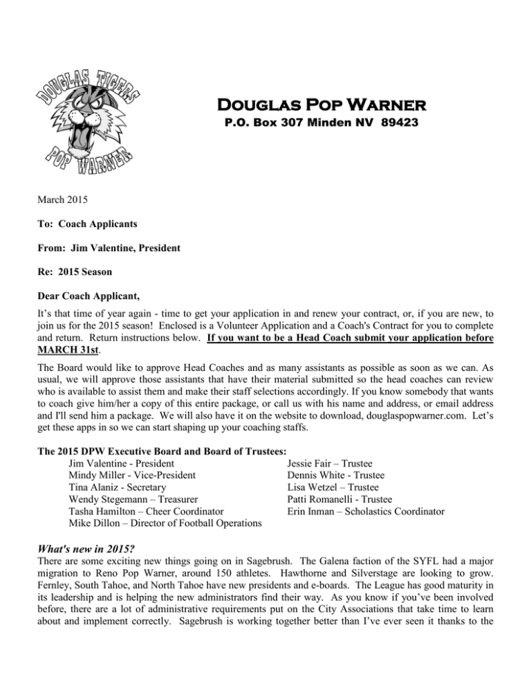 Coach Application Douglas Pop Warner