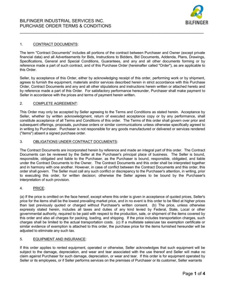 Purchase Order Terms And Conditions
