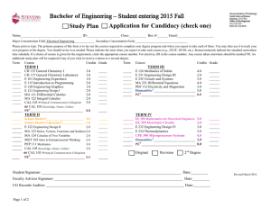 Bachelor of Engineering – Student entering 2015 Fall Application for