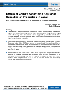 Effects of China`s Auto/Home Appliance Subsidies on Production in