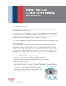 DuPont™ RoofLiner 30-Year Limited Warranty*