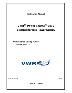 VWR Power Source 300V Electrophoresis Power Supply