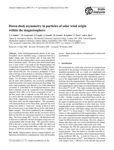 Dawn-dusk asymmetry in particles of solar wind origin within the