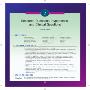 Chapter 2: Research Questions, Hypotheses and Clinical Questions