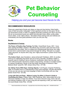 Pet Behavior Counseling - Green Acres Kennel Shop