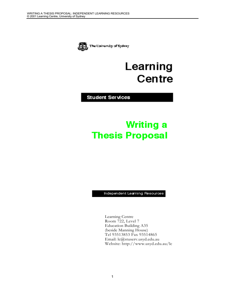 writing a thesis proposal university of sydney