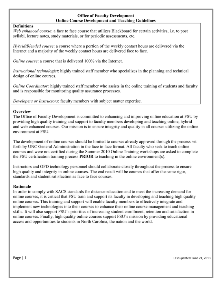 Office of Faculty Development Online Course Development and