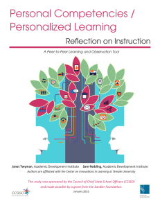 Personal Competencies/Personalized Learning: Reflection on