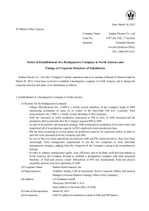 Notice of Establishment of a Headquarters Company in North