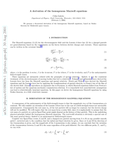 A derivation of the homogenous Maxwell equations
