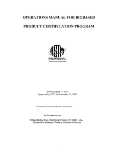 Operations Manual for Biobased Product Certification Program