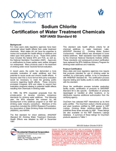 Sodium Chlorite Certification of Water Treatment Chemicals NSF