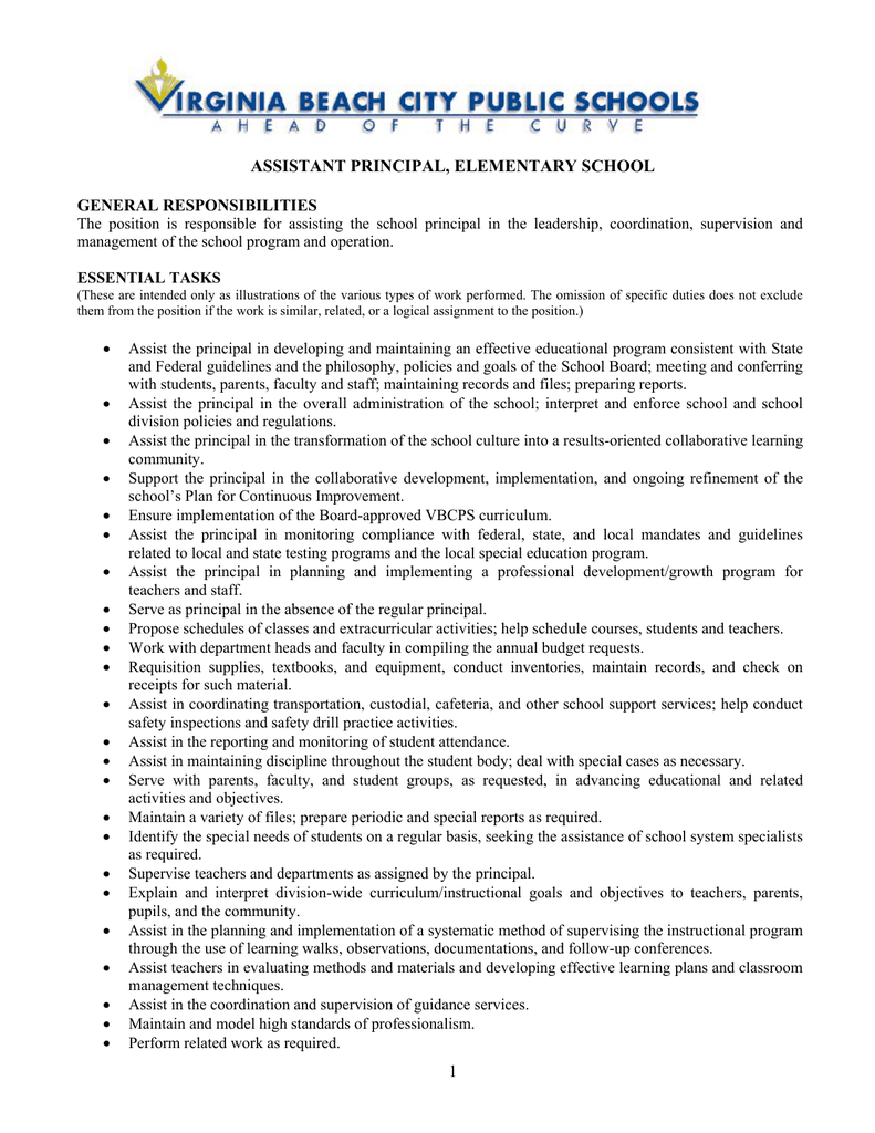 Elementary School Principal Job Description Free Documents