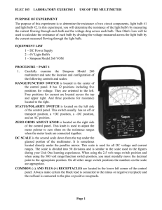 ELEC 103 LABORATORY EXERCISE 1 USE OF THE MULTIMETER