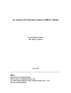 An Analysis of Classroom Culture of BRAC Schools