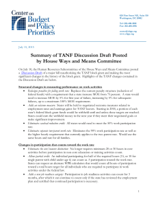 Summary of TANF Discussion Draft Posted by House Ways and