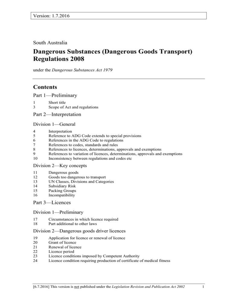 Dangerous Substances Dangerous Goods Transport Regulations