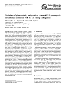 Variations of phase velocity and gradient values of ULF