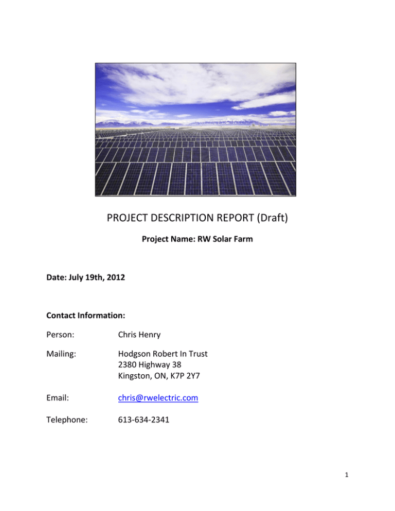 PROJECT DESCRIPTION REPORT Draft 