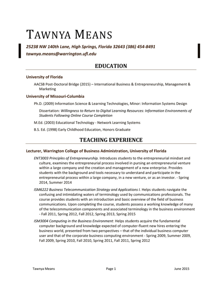 Tawnya Means - Warrington College Of Business