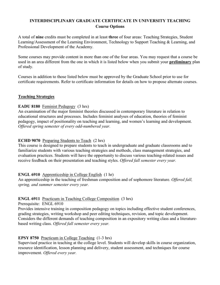 graduate certificate in university teaching