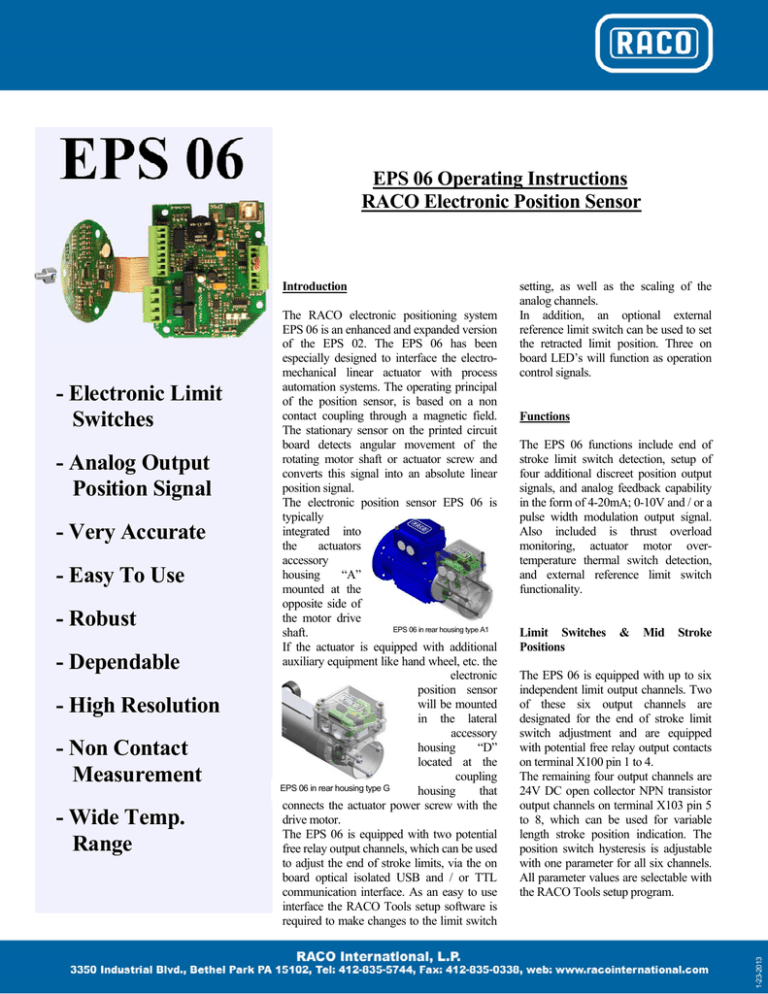  Electronic Limit Switches Analog Output Position Signal