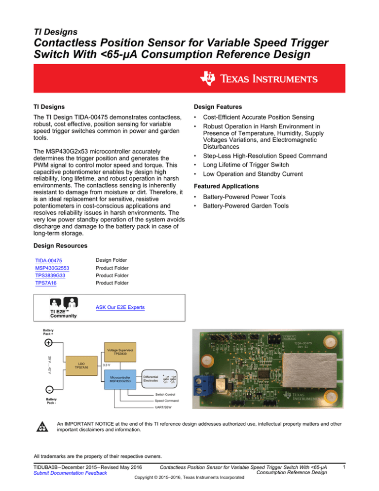 Contactless Position Sensor for Variable Speed Trigger Switch With