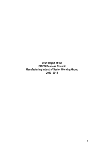 Draft Report of the BRICS Business Council Manufacturing Industry
