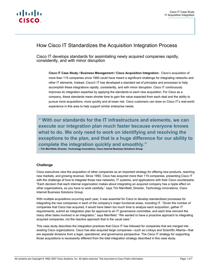 How Cisco It Standardizes The Acquisition Integration Process