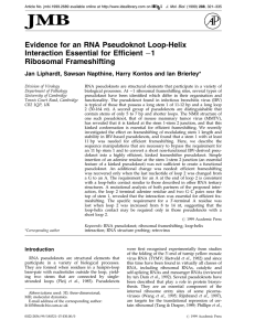 Evidence for an RNA Pseudoknot Loop-Helix