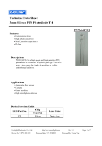 Technical Data Sheet 3mm Silicon PIN Photodiode T-1