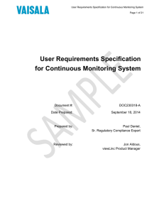 User Requirements Specification for Continuous
