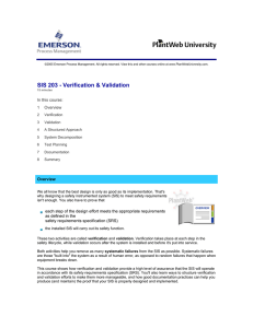 PlantWeb University SIS 203 - Verification and validation