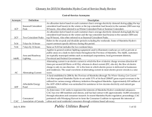 Cost of Service Study Glossary of Terms