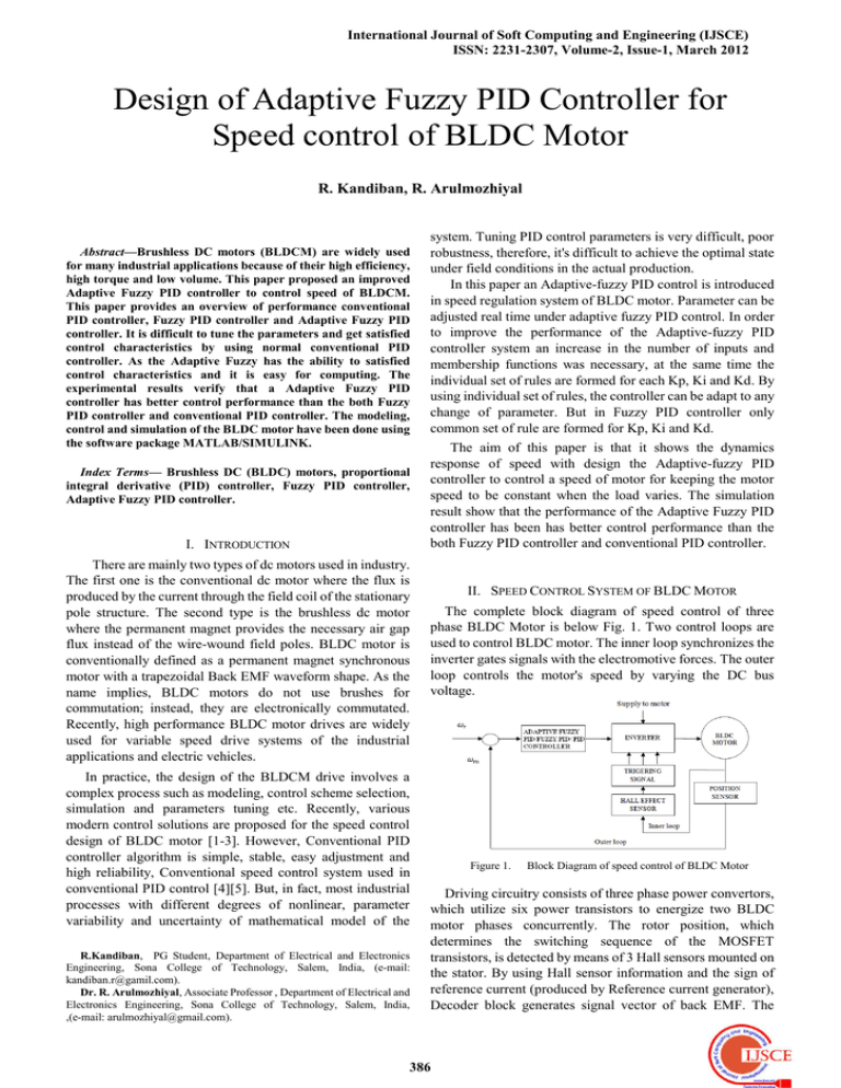 Design of Adaptive Fuzzy PID Controller for Speed control of