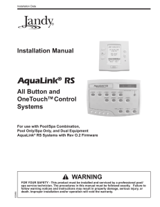 AquaLink RS Control Panel Installation Manual