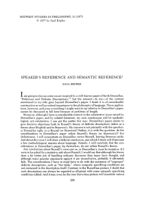 SPEAKER`S REFERENCE and SEMANTIC REFERENCE1
