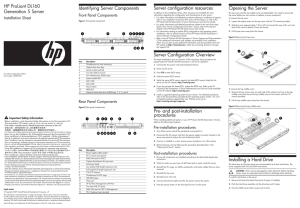 HP ProLiant DL160 Generation 5 Server Installations Sheet