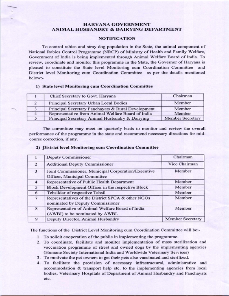Notification of Govt. of Haryana - NRCP