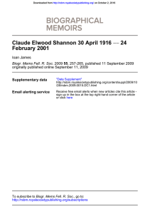 Claude Elwood Shannon 30 April 1916