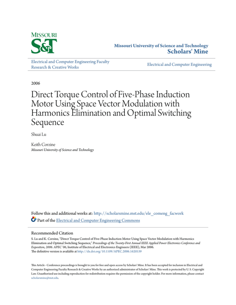 Direct Torque Control of Five-Phase Induction Motor Using Space