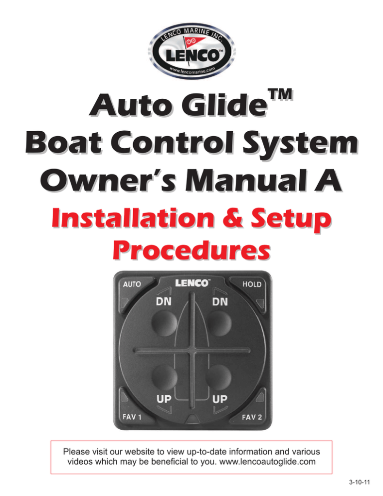 Owner`s Manual A - Auto Glide Boat Leveling System