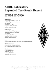 ARRL Laboratory Test Result Report, ICOM IC-7800