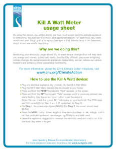 Kill A Watt Meter usage sheet