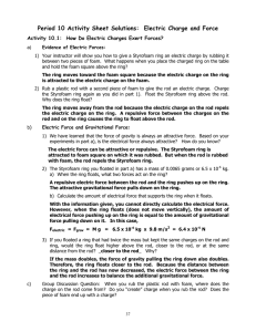 Period 10 Activity Sheet Solutions: Electric Charge and Force