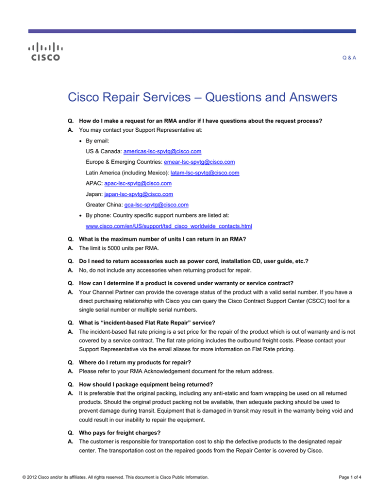 Cisco Repair Services Questions and Answers