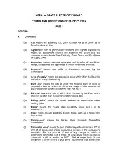 kerala state electricity board terms and conditions of supply, 2005