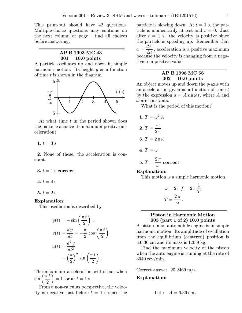 Simple Harmonic Motion Worksheet Answers Escolagersonalvesgui