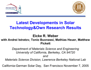 Latest Developments in Solar Technology / Own Research Results