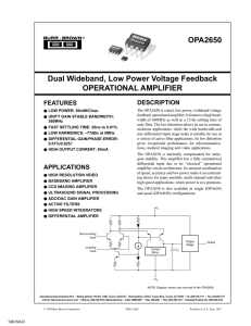 Dual Wideband, Low Power Voltage Feedback Operational Amplifier